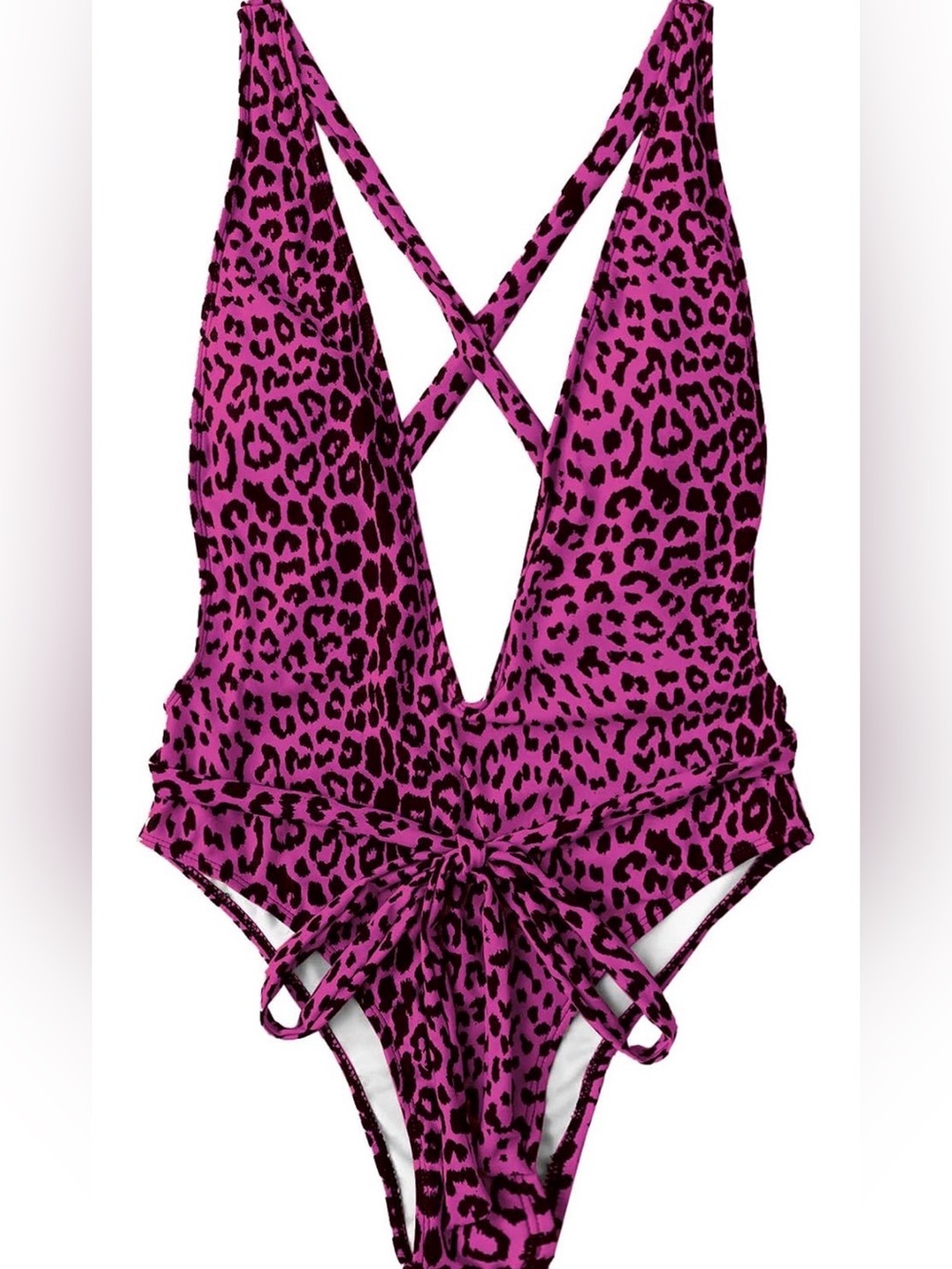 Hot Pink Leopard-Print One-Piece Swimsuit with Crisscross Back Medium